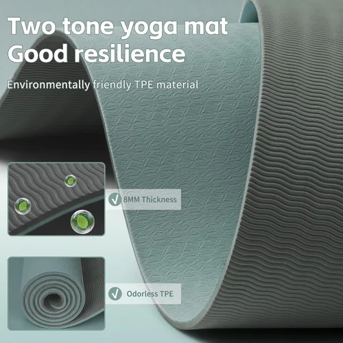 Miniatura 5 de PAIDU Yoga Mat 8mm Super Thick TPE Fitness Mat SGS Certified Non-Slip, Odorless & Tear-Resistant Unisex with Strap for Yoga, Pilates, Verde