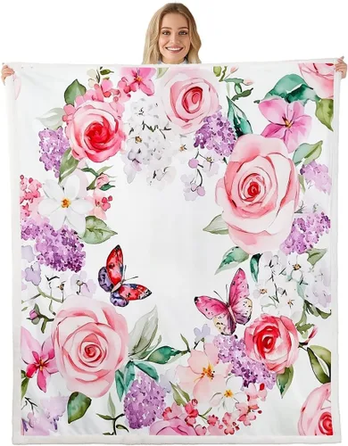 Miniatura 7 de Fairy Fleece Blanket,Romantic Pink Floral Botanical Bed Blankets for Adults Teens,Galaxy Starry 3D Moon Room Decor,Blue Pink Super Soft Flannel