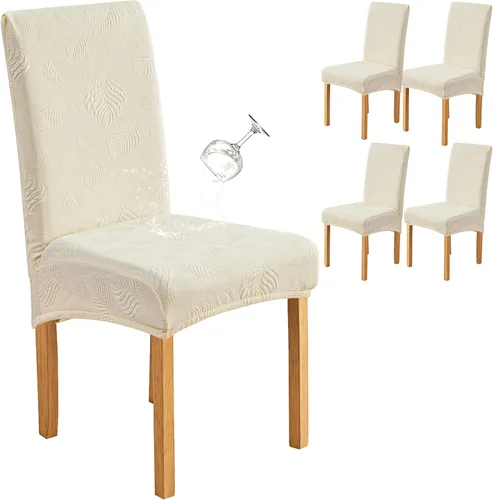 Miniatura 11 de Genina Juego de 2 fundas impermeables para sillas de comedor, fundas elásticas para sillas de comedor con hojas jacquard, protectores extraíbles