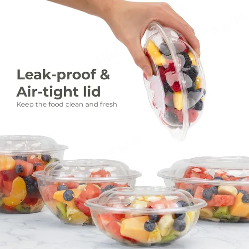 Miniatura 4 de Fit Meal Prep 50 unidades 18 onzas Tazones desechables de plástico transparente para ensalada con tapas herméticas - Para llevar para almuerzo