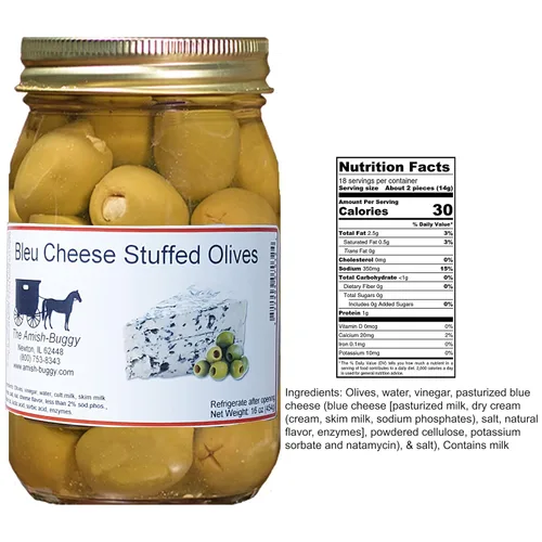 Miniatura 2 de Aceitunas grandes rellenas - Dos frascos de 16 oz. (aceitunas rellenas de queso Blau)
