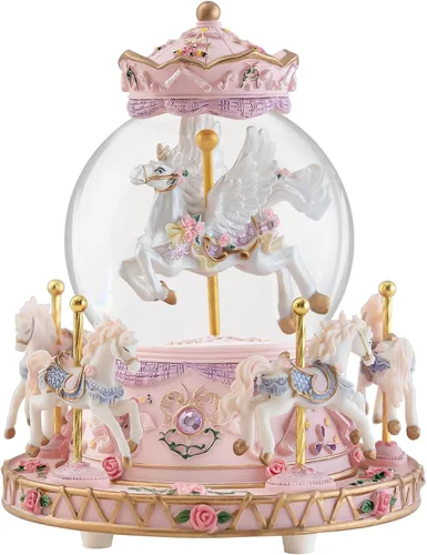 Regalo de globo de nieve de carrusel de unicornio, caja de música de caballo con luces, regalos de lujo para hija, mujer, niñas, mamá, esposa,
