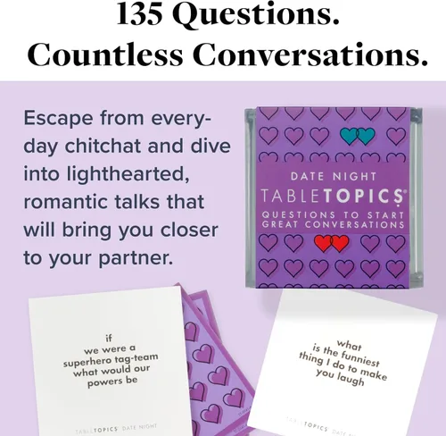 Miniatura 2 de TableTopics Juego de cartas de preguntas para citas nocturnas: 135 tarjetas de inicio de conversación para noches románticas, tiempo de calidad