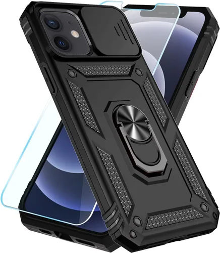 Miniatura 35 de SunStory Funda compatible con iPhone 12 Pro Max con protector de pantalla HD, cubierta de cámara deslizante y soporte de anillo giratorio