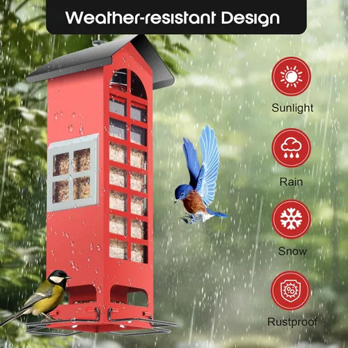 Miniatura 2 de Comederos para pájaros a prueba de ardillas, para colgar al aire libre, con puertos activados por peso, tubo cardenal de metal, comedero de semillas