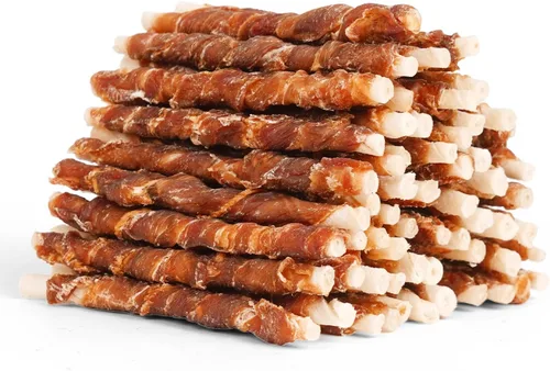 Miniatura 13 de MON2SUN Golosinas de cuero crudo envueltas en pato de 5 pulgadas para cachorros y perros pequeños, promueve la salud dental, aperitivos saludables
