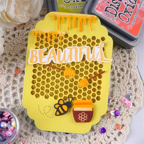 Miniatura 4 de hinana Honey Bee Hive - Marco de metal troquelado, plantillas de corte de abeja de miel para manualidades, álbumes de recortes, fotos, troqueles