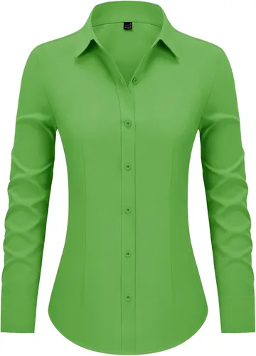 Miniatura 22 de Camisas con botones para mujer ajustadas, camisa de vestir de manga larga, blusa con cuello, camisa de trabajo, para negocios, para oficina, atuendo