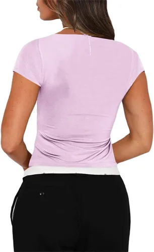 Miniatura 2 de Juakoso Camiseta sin mangas con tirantes para mujer, espalda descubierta, plisada, recortada, ajustada, cuello corazón, aberturas básicas