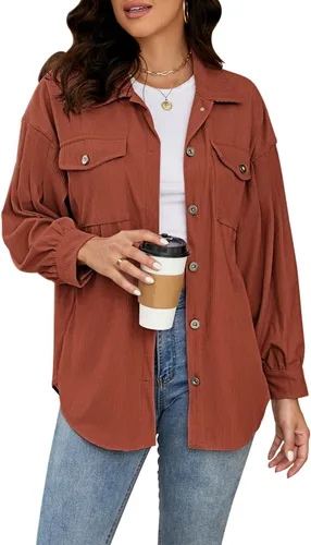 Miniatura 2 de Plus Size Corduroy Jacket for Women Casual Long Sleeve Button Down Shacket Jacket