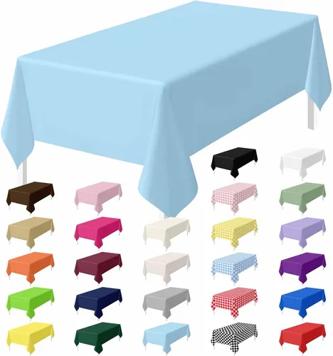 Miniatura 33 de HEIPINIUYE - Juego de 2 manteles desechables color beige, 54 x 108 pulgadas, de plástico, manteles impermeables rectangulares desechables