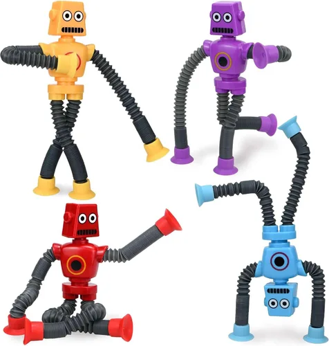 Juguetes robóticos (paquete de 4), robots telescópicos con ventosa, tubos para autismo, juguetes sensoriales para ansiedad, regalos para niños