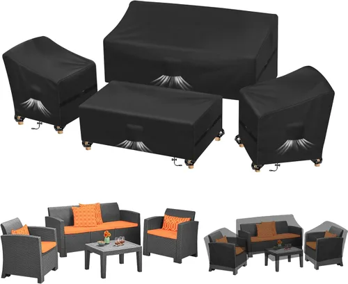 Kovshuiwe Fundas para muebles de patio, juego de 4 piezas para muebles de jardín, terraza, patio, jardín, impermeable, mejorada, 420D, resistente,