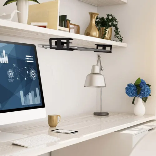 Miniatura 5 de IFCASE Soporte para laptop debajo del escritorio con adhesivo y tornillo, soporte de aluminio duro debajo del escritorio para laptop, Mac mini