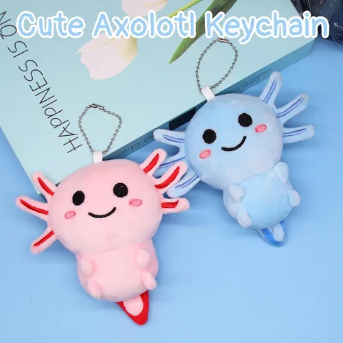 Miniatura 4 de 2 llaveros de peluche de ajolote, lindos animales de peluche de ajolote para niños, llavero pequeño y lindo de peluche de ajolote rosa y azul