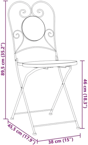 Miniatura 3 de vidaXL Sillas de bistro plegables 2 piezas, silla plegable, silla de comedor bistró para jardín al aire libre, muebles de patio, cerámica azul