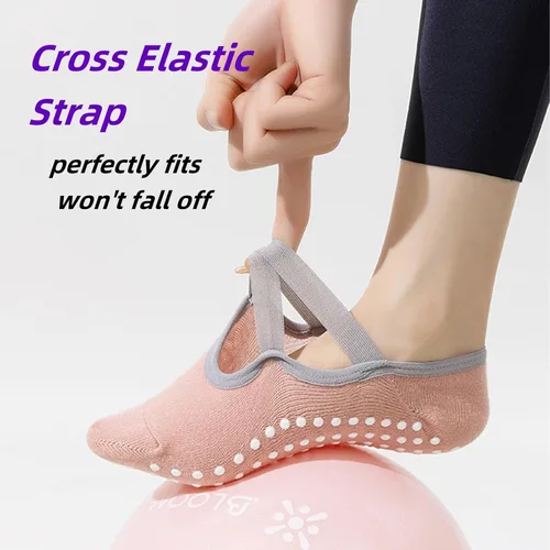 Miniatura 3 de Calcetines de pilates para mujer, calcetines de yoga con agarres, parte superior abierta, antideslizantes, para barras, ballet, entrenamiento