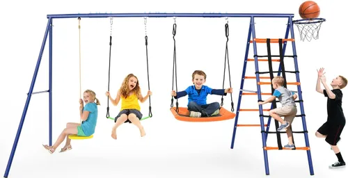 Juego de columpios para patio trasero - Juego de patio de juegos 6 en 1 de servicio pesado de 550 libras, columpio platillo mejorado para niños al