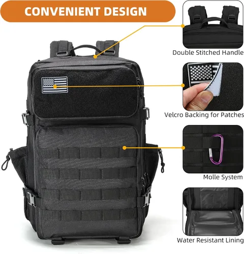 Miniatura 8 de gracedon Mochila Táctica Militar para Hombres y Mujeres, Mochila de Campamento del Ejército, Mochila de Asalto de 45L para Viajes, Senderismo (Negro)