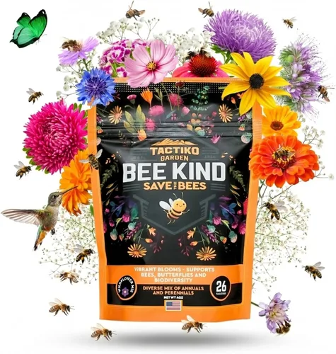 Tactiko Garden Mezcla de 26 Semillas de Flores Silvestres, 120,000+ semillas de 4 oz Save The Bees Semillas de Jardín de Flores Silvestres, Semillas
