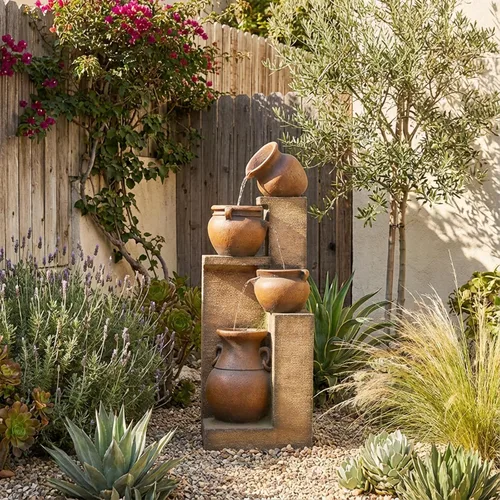 Miniatura 3 de Bumilgar Fuente de Agua para Patio de 53" de Alto - Las 4 Tinajas Decorativas Modernas en Cascada, Fuentes de Jardín y Cascadas con Luces Cálidas
