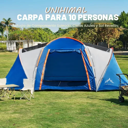Miniatura 8 de uniHimal Tents for Camping, Waterproof 10 Person Family Tent with Double Layer & 4 Large Mesh Windows, Weather Resistant Easy Setup 2 Room Big Tent