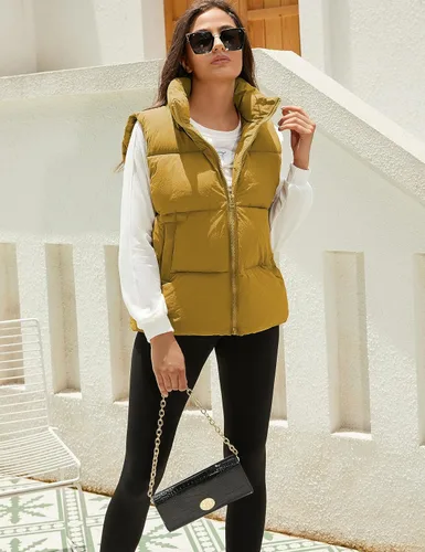 Miniatura 4 de Tanming Chaleco acolchado negro para mujer, con cremallera, ligero, sin mangas, para invierno, con capucha