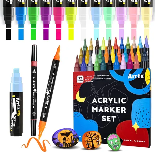 Arrtx Bolígrafos de pintura acrílica, marcadores de pintura de 42 colores para pintura de rocas, suministros de pintura acrílica a base de agua para