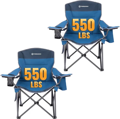 Miniatura 13 de FUNDANGO Silla de campamento de gran tamaño para adultos, silla de césped plegable portátil de servicio pesado con asiento y respaldo acolchados
