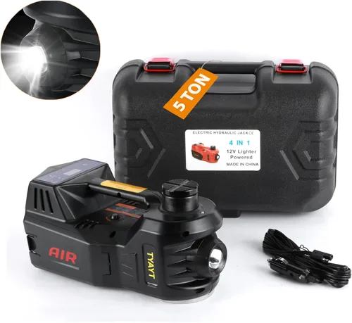 TYAYT Kit de gato eléctrico para automóvil, gato hidráulico de 5 toneladas con bomba inflable incorporada, gato portátil de 12 V con luz LED para