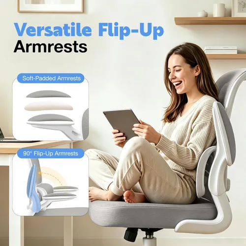 Miniatura 8 de ALLGOD Silla de oficina ergonómica, silla de escritorio ergonómica de malla transpirable con soporte lumbar ajustable, reposabrazos abatibles