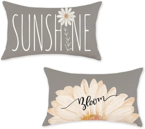 Miniatura 8 de ONWAY Juego de 2 fundas de almohada lumbar de primavera y verano de 16 x 16 pulgadas, fundas de almohada decorativas de margaritas de color amarillo