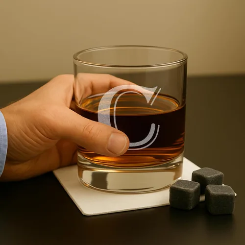 Miniatura 2 de On The Rox Drinks (C-Monogram) - Juego de 4 vasos de 11 onzas, grabados, con base pesada Rocks Elegantes, multiusos, vasos de bebidas Rocks - Regalo