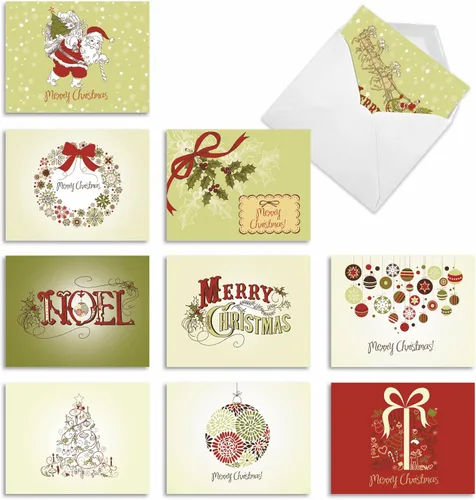 The Best Card Company - 10 tarjetas navideñas de felicitación con sobres - Tarjetas festivas y divertidas surtidas para las vacaciones (4 x 5.12