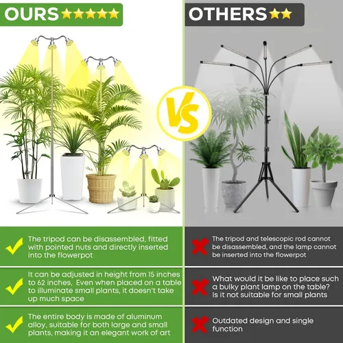 Miniatura 2 de Luces de crecimiento de espectro completo para plantas de interior de 15 a 62 pulgadas de altura ajustable de aleación de aluminio lámparas