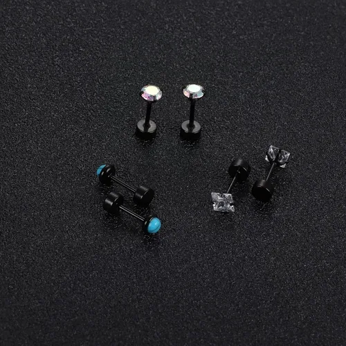 Miniatura 4 de TEN MIRO Juego de 18 pares de aretes pequeños para cartílago para mujeres y hombres, acero inoxidable 316L, 20G, cartílago, hélix, luna, estrella