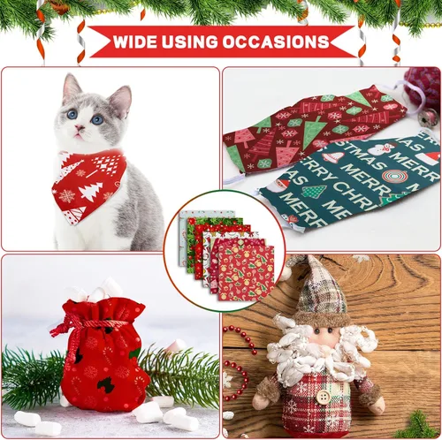 Miniatura 7 de Shimeyao 60 Piezas Paquetes de Tela de Navidad Costura Acolchado Muñeco de Nieve Papá Noel Alce Copo de Nieve Estampado Cuartos Gruesos Cuadrados