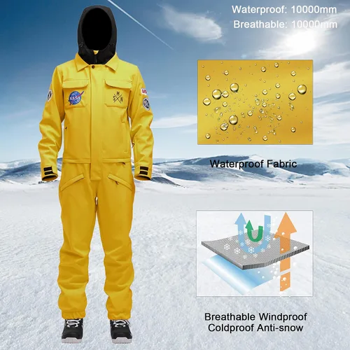 Miniatura 5 de GSOU SNOW Traje de esquí de una pieza impermeable a prueba de viento, traje de nieve aislado para deportes de nieve para hombres y mujeres