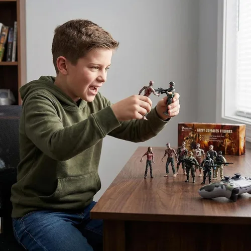Miniatura 5 de Figura de acción de hombres del ejército y zombi, juguetes realistas de escena de batalla zombi, colecciones de juguetes de Navidad, Halloween, Negro