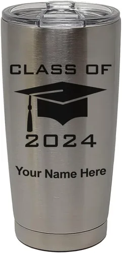 Miniatura 31 de LaserGram Vaso aislado al vacío de 20 onzas, grado de tapa clase de 2024, 2025, 2026, 2027, 2028, grabado personalizado incluido (negro)