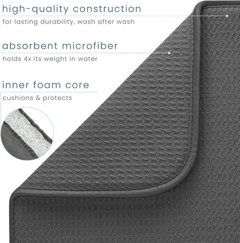 Miniatura 2 de S&T INC. Tapete de microfibra para secado de platos, reversible y absorbente para cocina, de 16 x 18 pulgadas, paquete de 2