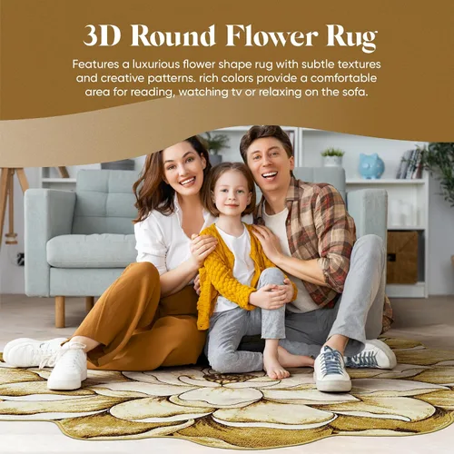 Miniatura 7 de Alfombra redonda de 2 pies con forma de flor, bonita alfombra de felpa con forma de flor, para dormitorio, suelo, sala de estar, alfombra 301 beige