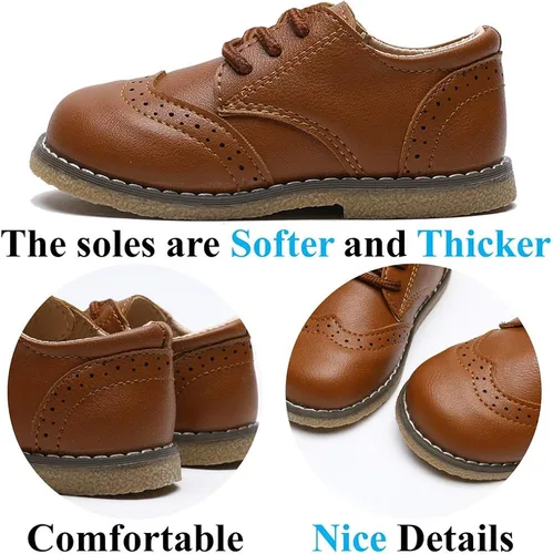 Miniatura 5 de Timatego Zapatos Oxford para niños y niñas, de piel sintética, con cordones, para la escuela, zapatos de vestir para bebés y niños pequeños