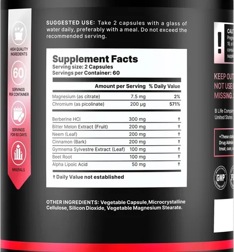 Miniatura 2 de B Life Company Suplemento de berberina 300 mg - Metabolismo del suplemento del complejo de berberina - 120 cápsulas vegetales (60 porciones)