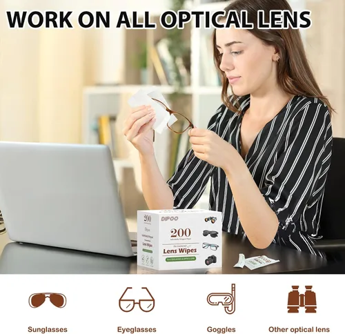 Miniatura 2 de 200 unidades de toallitas para lentes de gafas, toallitas limpiadoras de lentes prehumedecidas envueltas individualmente, sin arañazos y sin dejar