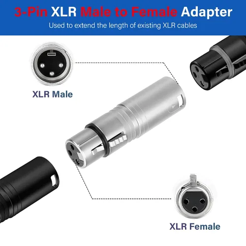 Miniatura 3 de Adaptador de micrófono XLR 2 unidades, 3 pines XLR macho a hembra, convertidor de conector de extensión de audio para altavoz, mezcladores,