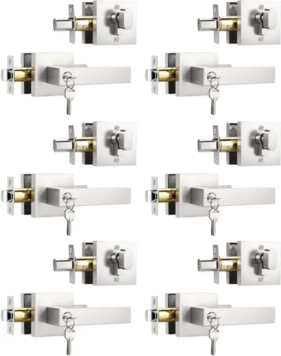 Miniatura 30 de KNOBWELL - Pomo resistente para puertas exteriores con cerradura de seguridad de doble llave y cuadrada; juego de picaportes para puertas