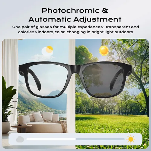 Miniatura 2 de Lentes inteligentes para mujeres y hombres, gafas Bluetooth con lentes fotocrómicas, micrófono y altavoces integrados, lente de luz anti-azul