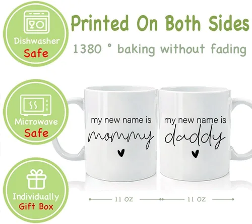 Miniatura 4 de My New Name is Mommy Daddy 2026 - Juego de tazas de regalo de embarazo para padres que van a ser, EST 2026 - Juego de tazas para mamá y papá por