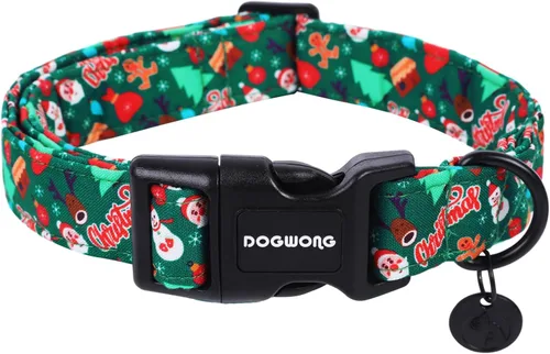 DOGWONG - Collar de algodón para perro, de Navidad, verde, Santa Claus, duradero y suave, lindo collar de cachorro para perros pequeños, medianos y